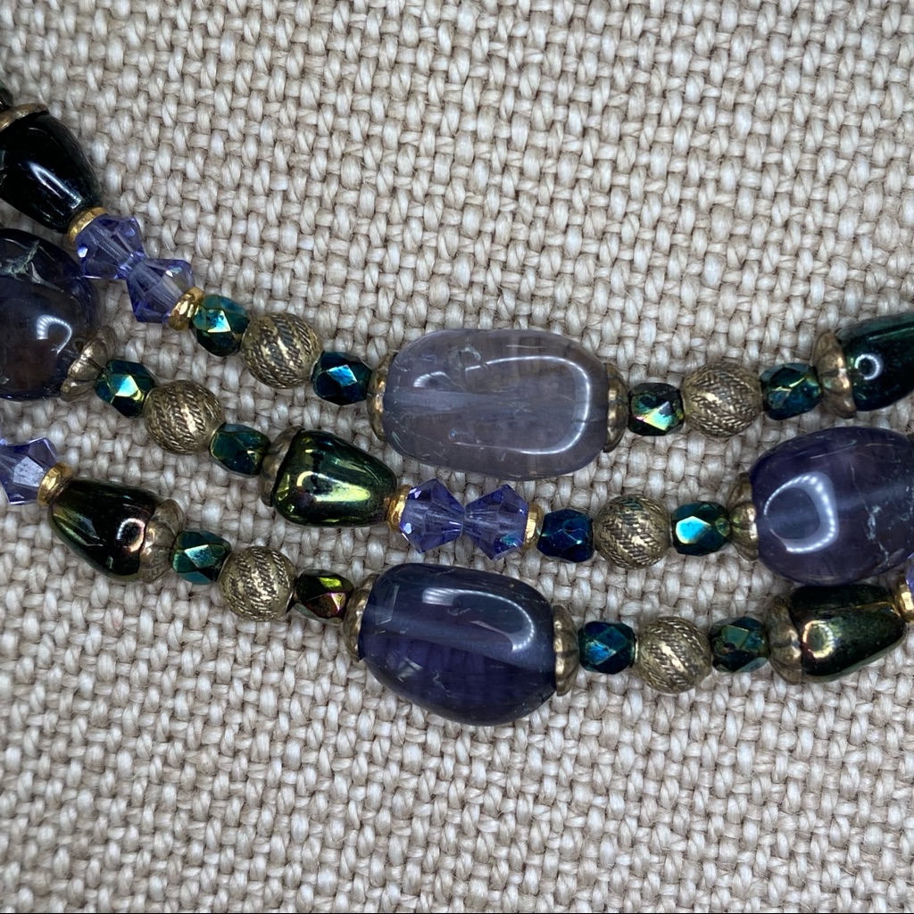 Michal Golan Amethyst, Aurora Borealis Crystal & Glass Cabochon Multi Strand